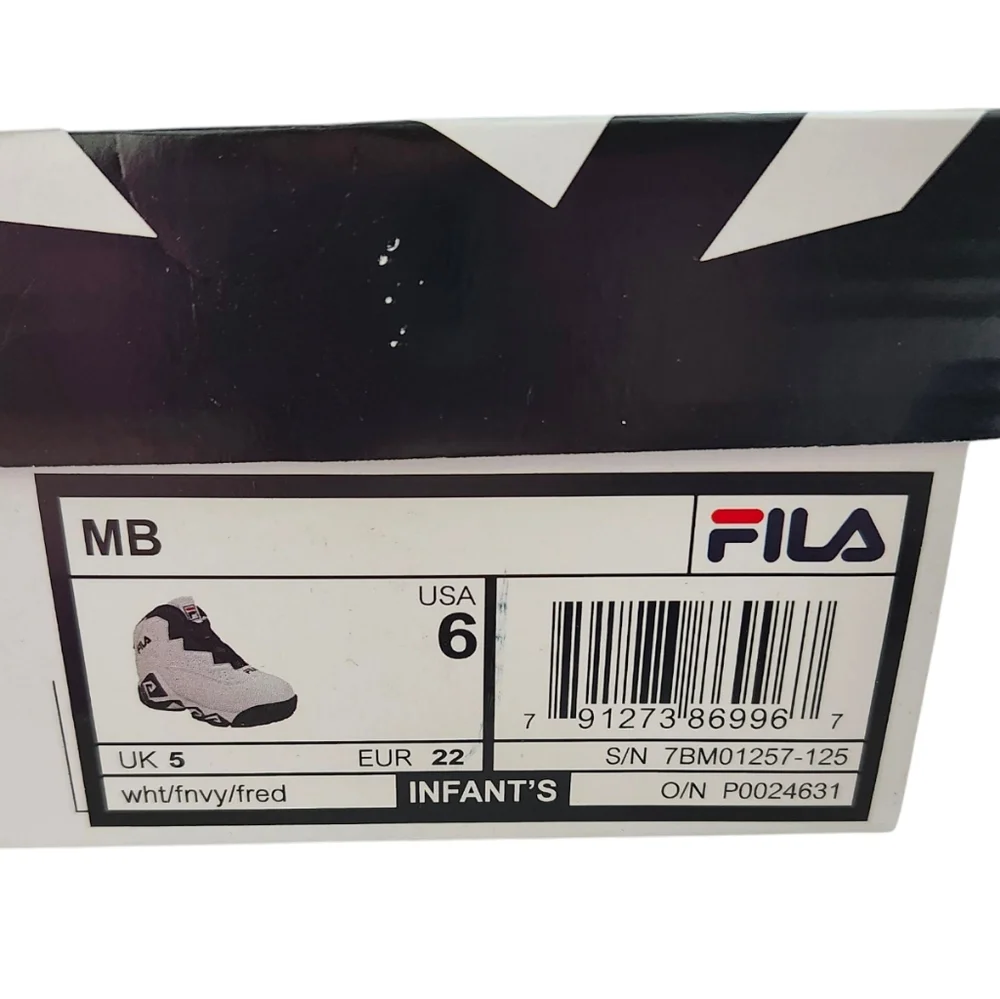 FILA MB 7BM01257-125 White/Navy/Red High Top Sneakers‎ Infant Size 6 NWT